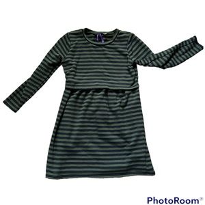 Seraphine ~ Maternity Dress, 4th Trimester, nursing ~ green navy stripe~ S